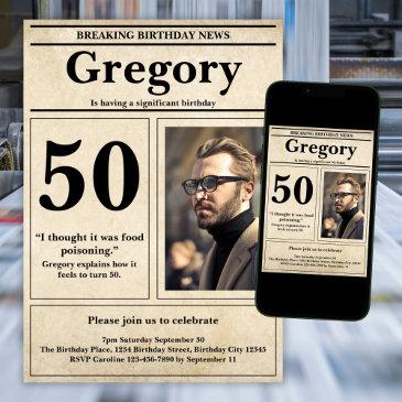custom funny quote retro newspaper 50th birthday invitation