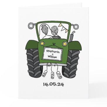custom green tractor country barn rustic wedding invitations