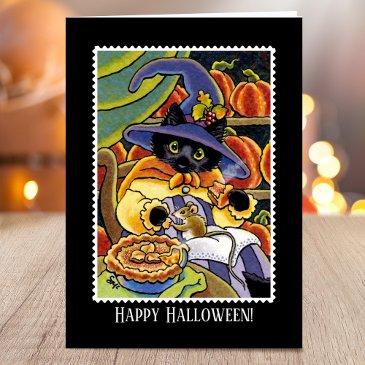 custom halloween pie witch black cat mouse invitations