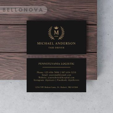 custom initial & name black and gold monogrammed business invitations