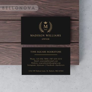 custom initial & name black and gold monogrammed business invitations