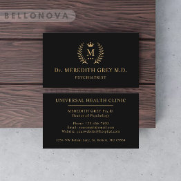 Small Custom Initial & Name Black And Gold Monogrammed Business Invitations Front View