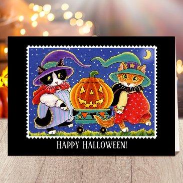 custom jack o'lantern halloween witch cat invitations
