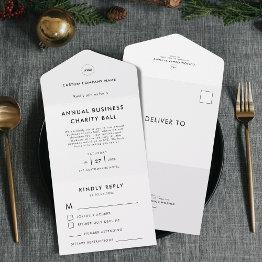 Small Custom Logo Black White Business Event Party Rsvp All In One Invitation Front View