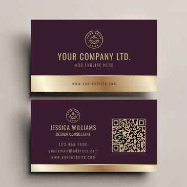 custom logo elegant burgundy gold qr code business invitations
