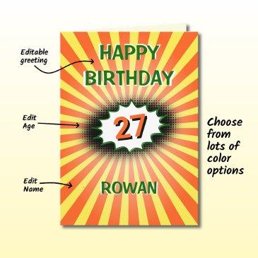 custom name age orange yellow retro birthday invitations