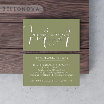 custom name moss sage olive green white monogram business invitations