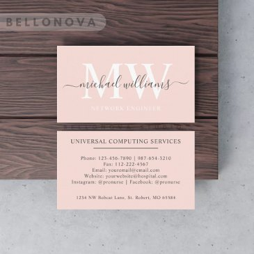 custom name pale pastel pink white black monogram business invitations