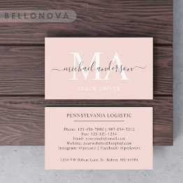 Small Custom Name Pale Peach Pink White Black Monogram Business Invitations Front View