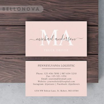 custom name pale peach pink white black monogram business invitations