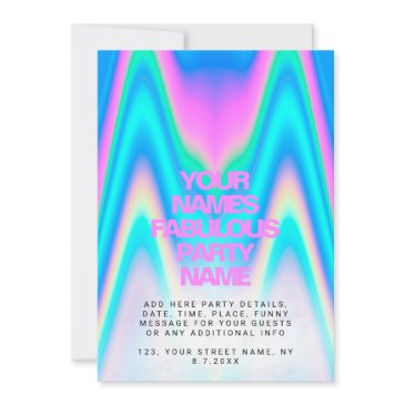 custom neon holographic iridescent y2k party invitation