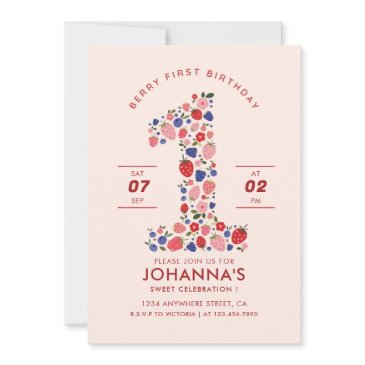 custom pastel pink berry sweet strawberry fruits invitation