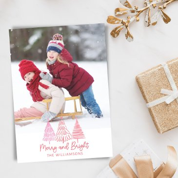 custom photo merry bright pink red trees christmas holiday invitations