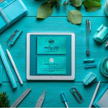 custom qr code logo social media glitter teal business invitations