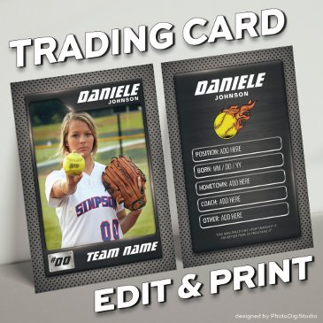 custom softball trading invitations, softball invitations