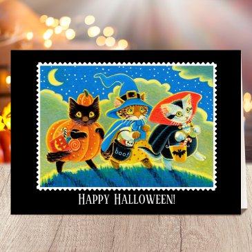 custom trick or treat halloween cat witch invitations