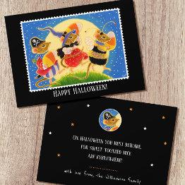 Small Custom Trick Or Treat Halloween Mice Flat Invitations Front View