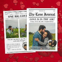 Small Custom Valentine's Day Newspaper Cover Greetings Invitation Front View