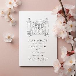 Small Custom Venue Illustration Save The Date With Qr Invitation Front View