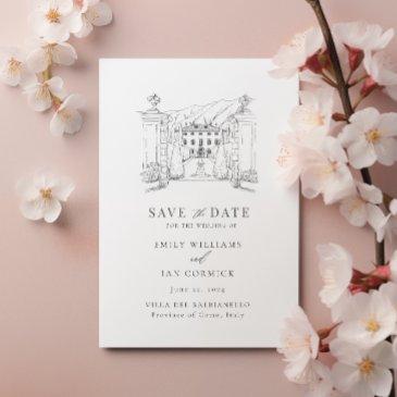 custom venue illustration save the date with qr invitation