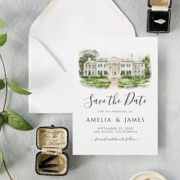 custom watercolor venue wedding save the date invitation