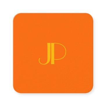 customer modern monogram initial letter orange square business invitations