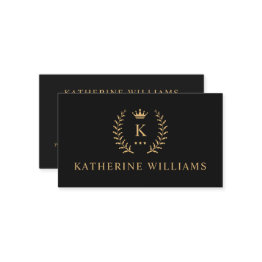 Small Customize Name & Initial Black White Gold Monogram Business Invitations Front View