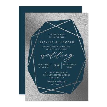 cut gemstone any color faux silver foil wedding invitation
