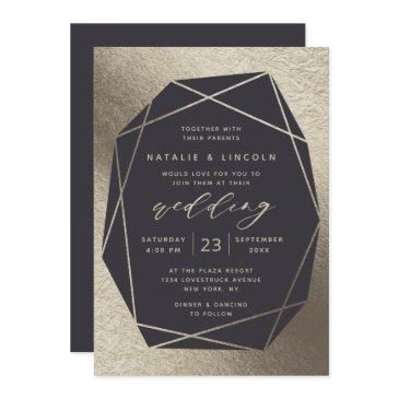 cut gemstone custom background color foil wedding invitation