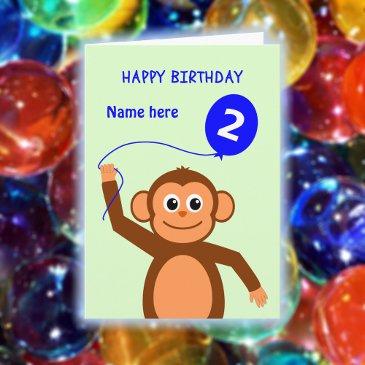 cute 2nd birthday monkey add name blue invitations