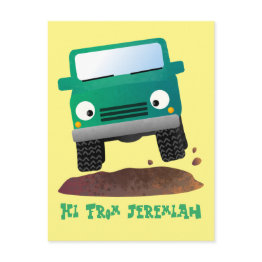 Small Cute 4x4 Offroad Vehicle Cartoon Car Postinvitations Front View