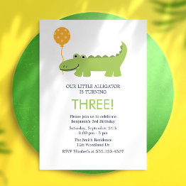 Small Cute Alligator Birthday Party Invitation Front View