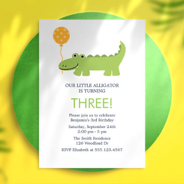 cute alligator birthday party invitation