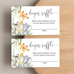 Small Cute Animals Gender Neutral Diaper Raffle Invitations Front View