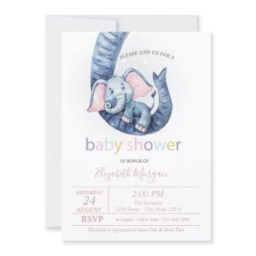 cute baby elephant polka dots baby shower invitation