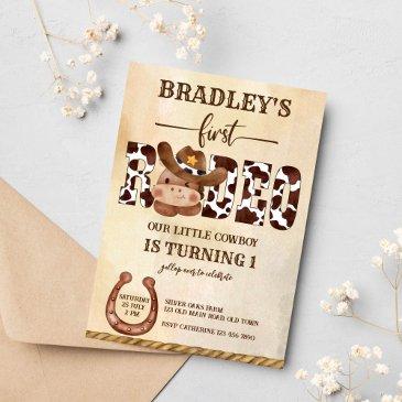 cute baby horse first rodeo little cowboy birthday invitation