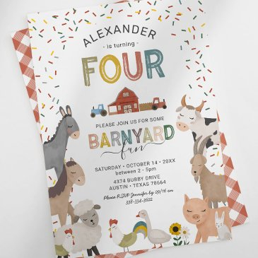 cute barnyard farm 4th birthday invitation