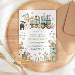 Small Cute Barnyard Farm Animals Birthday Invitation Front View