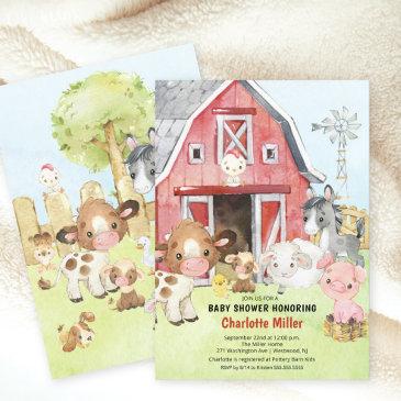 cute barnyard friends baby shower invitation