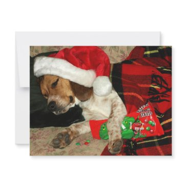 cute beagle puppy snoopy wearing santa hat holiday invitations