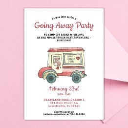 Small Cute Bear Moving Truck Going Away Party Invitation Front View