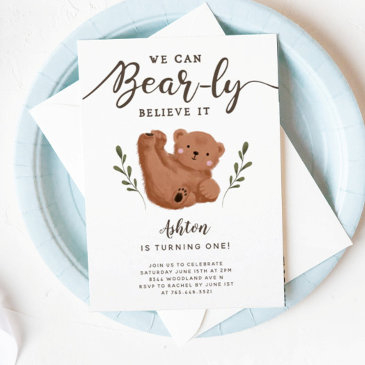 cute bear theme boy's birthday party invitation