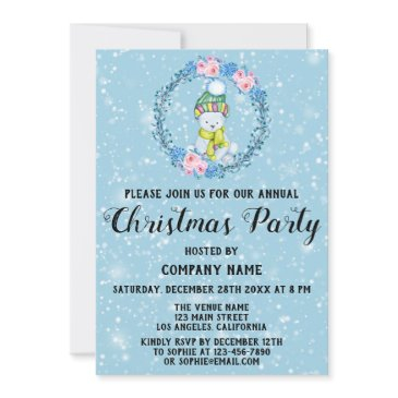 cute bear wreath company christmas party blue snow invitation