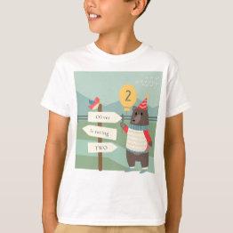 Small Cute Bird Bear Milestone Mountain Any Age Birthday T-shirt Front View