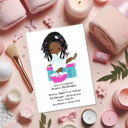 Small Cute Black Girl Spa Sleepover Birthday Party Photo Invitation Front View