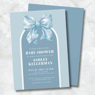 cute blue bow boy baby shower invitation