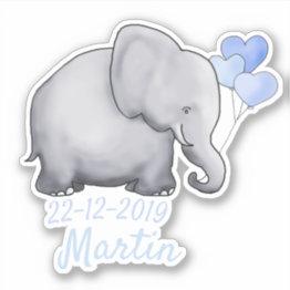Small Cute Blue Heart Balloons Baby Shower Boy Elephants Sticker Front View