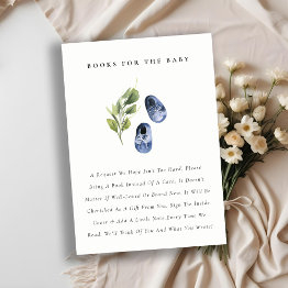 Small Cute Blue Leafy Shoes Books For Baby Shower Enclosure Invitations Front View