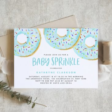 cute blue watercolor donuts boy baby sprinkle invitation