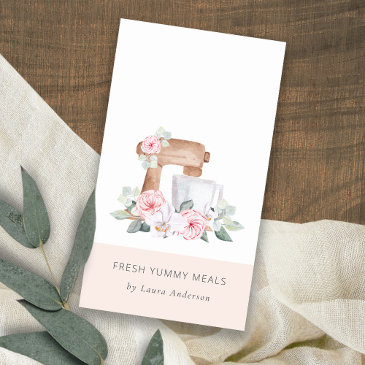 cute blush pink floral cake mixer bakery catering business invitations